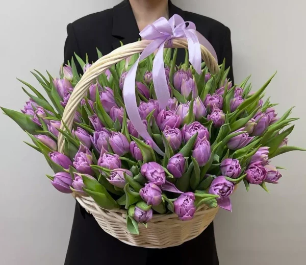 Корзина из 101 пионовидных тюльпан, изображение 2